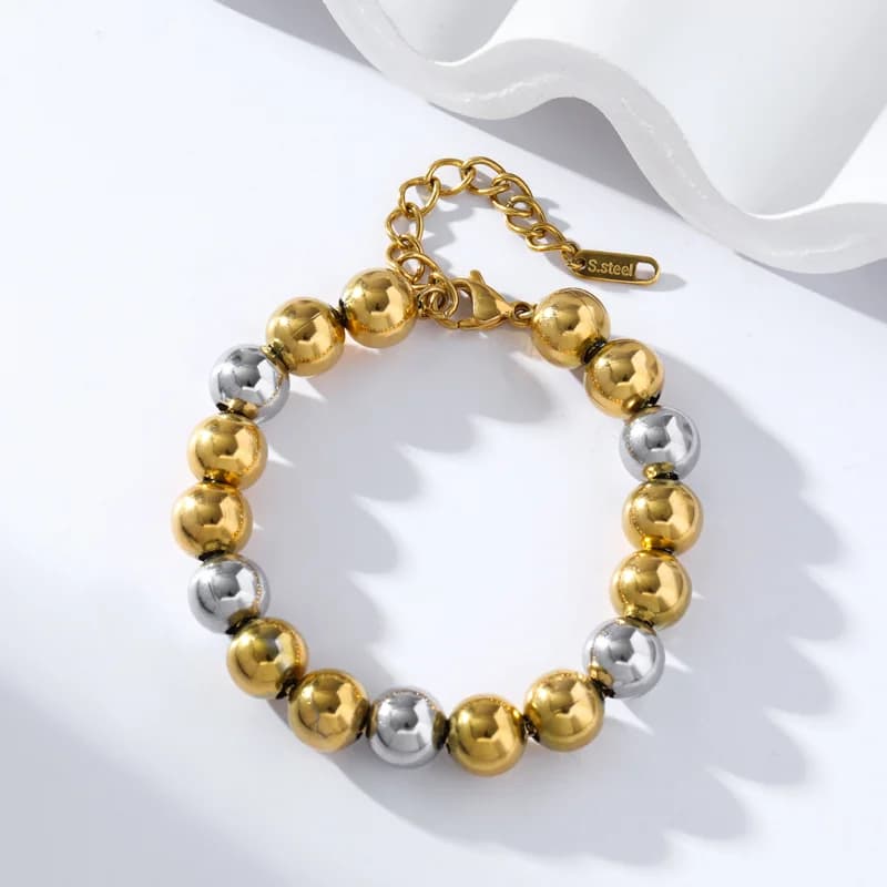 316L Stainless Steel Gold Color Heart Bead Bracelet
