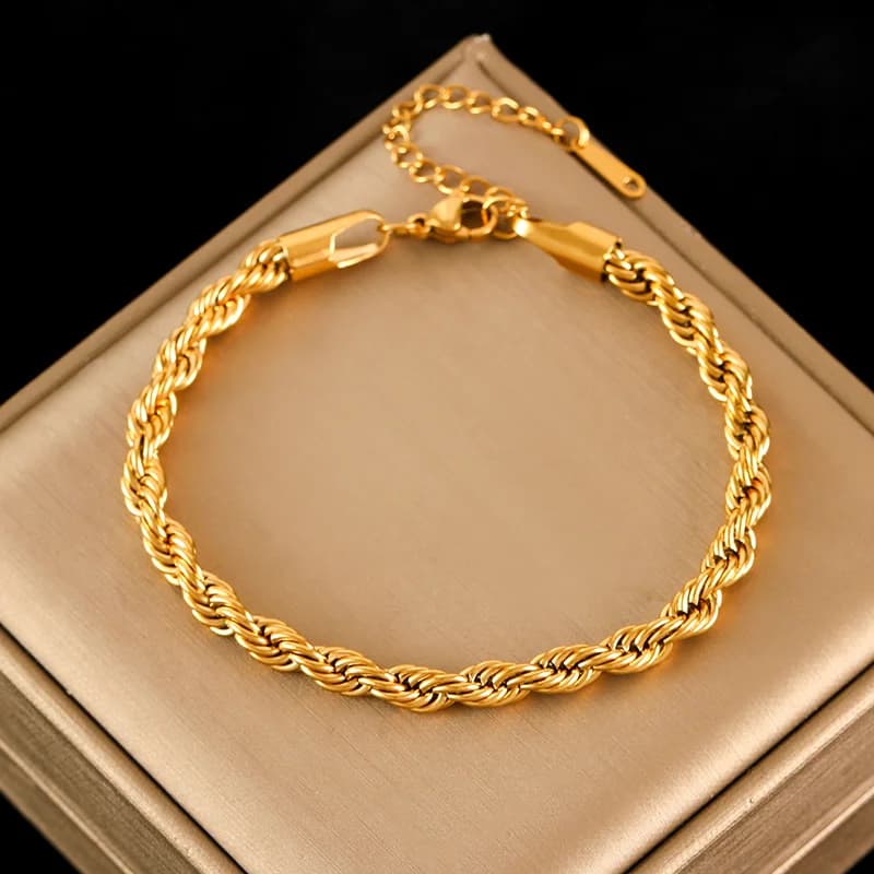 Beaded Wound Chain Bracelet, Gold Plated
