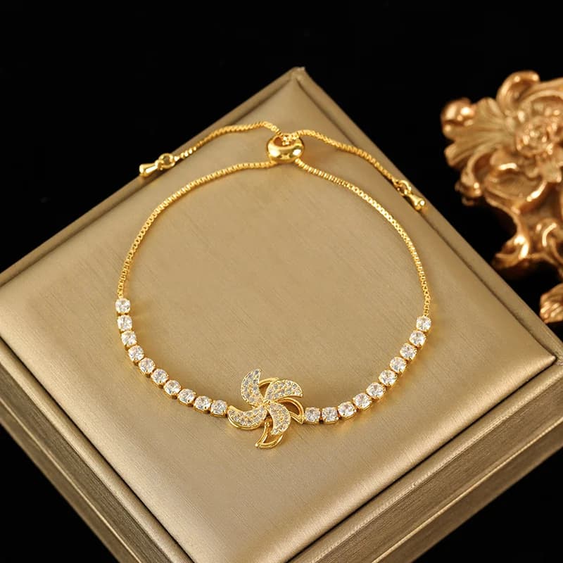 ชุดสร้อยคอและสร้อยข้อมือจี้โคลเวอร์เขียวหมุนได้ประดับเพชร Zircon