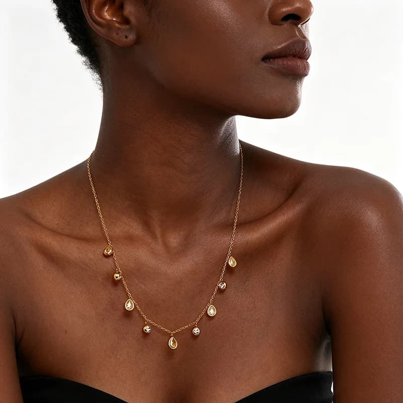 Water Drop Zircon Pendant Necklace, Gold Plated