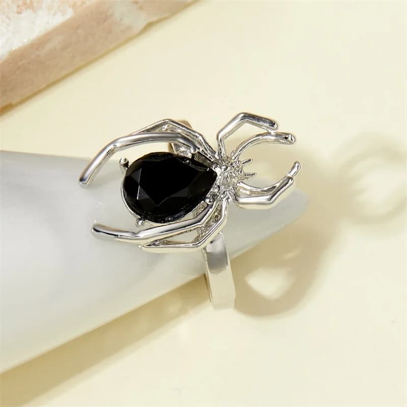 Spider Zircon Crystal Adjustable Open Ring