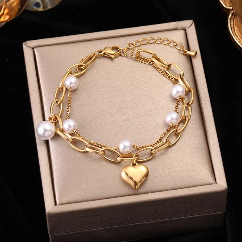 สร้อยข้อมือ Charm หลายชั้น สีทอง