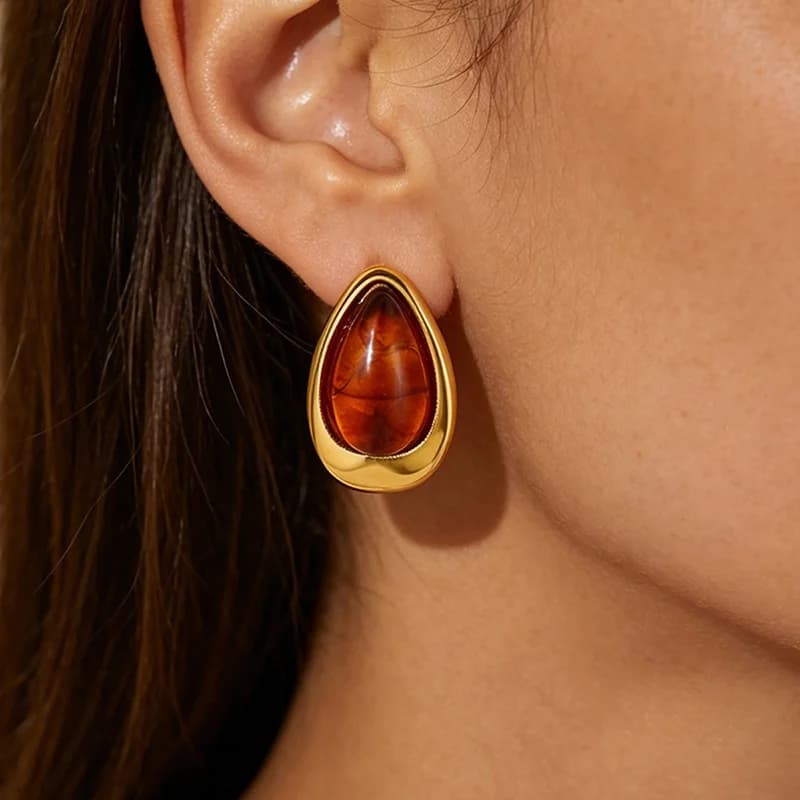 Vintage Teardrop Amber Stud Earrings