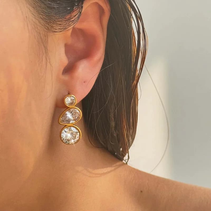 Stainless Steel Zircon Crystal Dangle Earrings