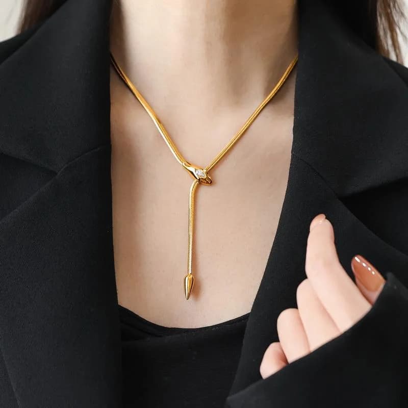 Snake-Head Long Pendant Y-Shaped Necklace