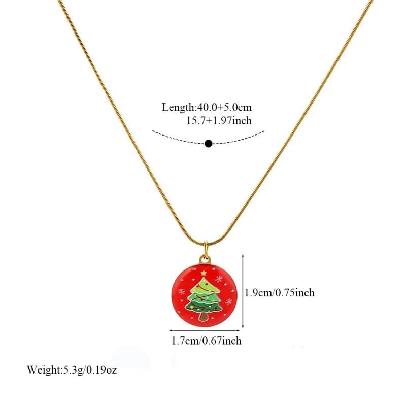 Round Christmas Tree Enamel Pendant Necklace