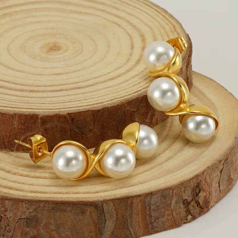 Gold Pearl Stud Earrings
