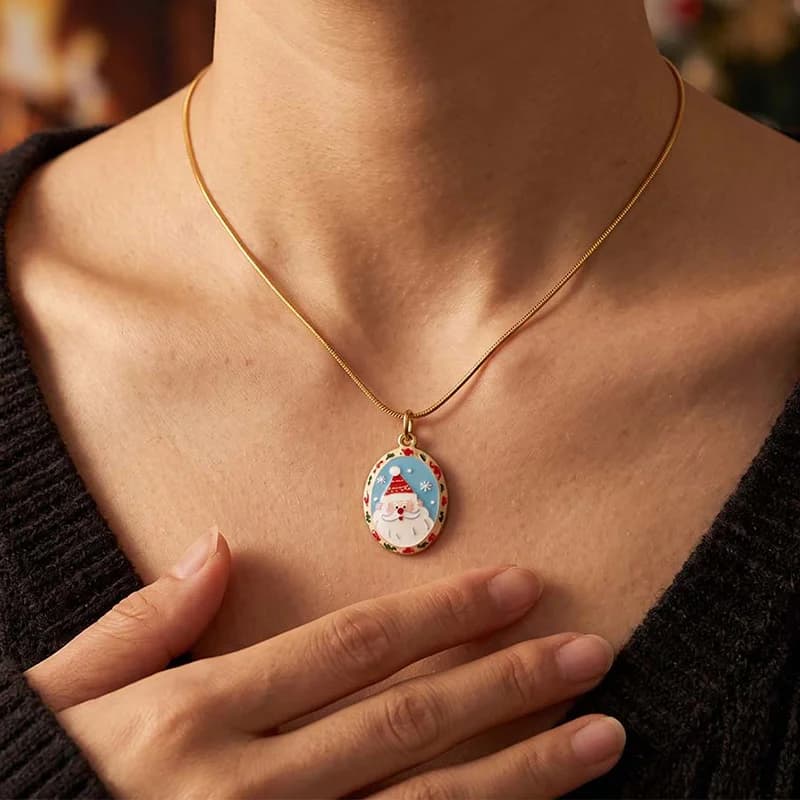 Cartoon Snowman and Tree Pendant Necklace