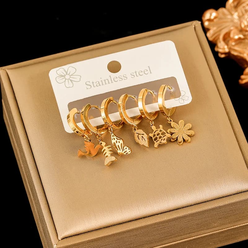 Heart White Zircon Earrings Set, Gold Plated