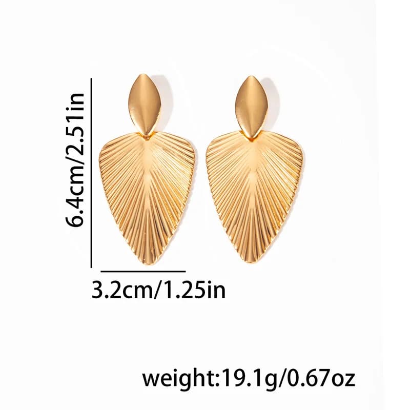 Gold Feather Leaf Drop Dangle Earrings