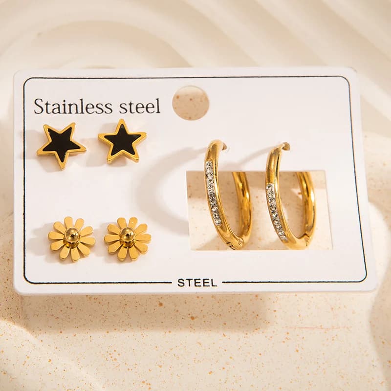 3-Pair Butterfly Heart Hoop Stud Earring Set
