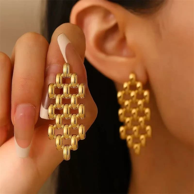 C-Shape Stud Earrings, Gold Plated Stainless Steel