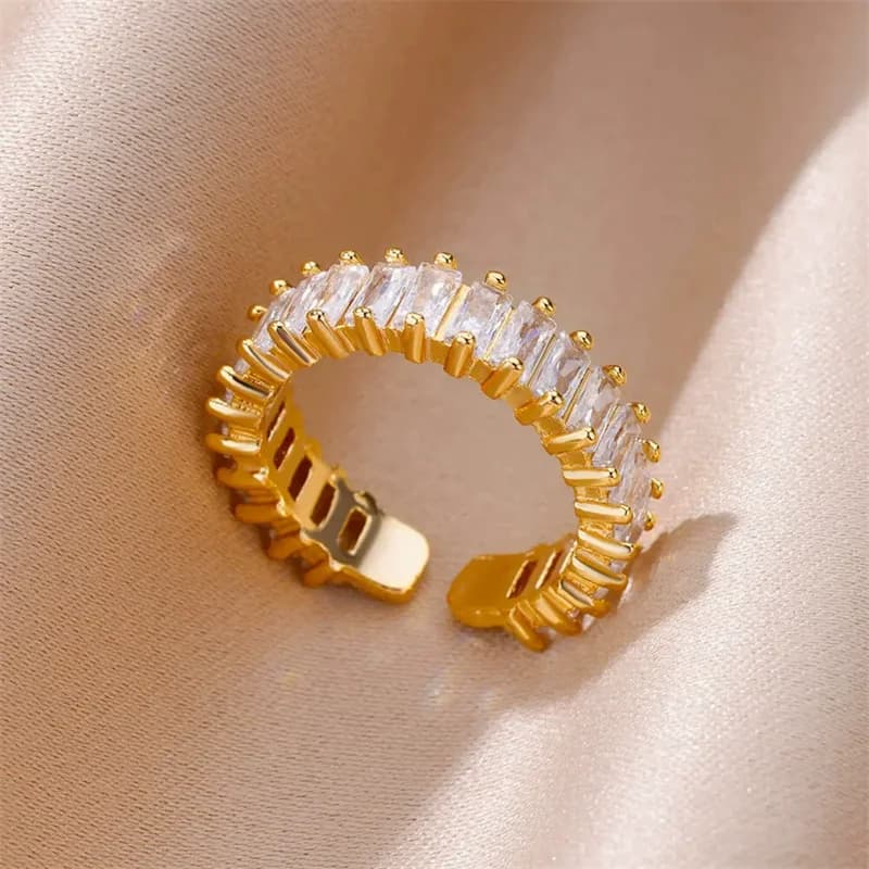 316L Stainless Steel Cubic Zirconia Adjustable Ring
