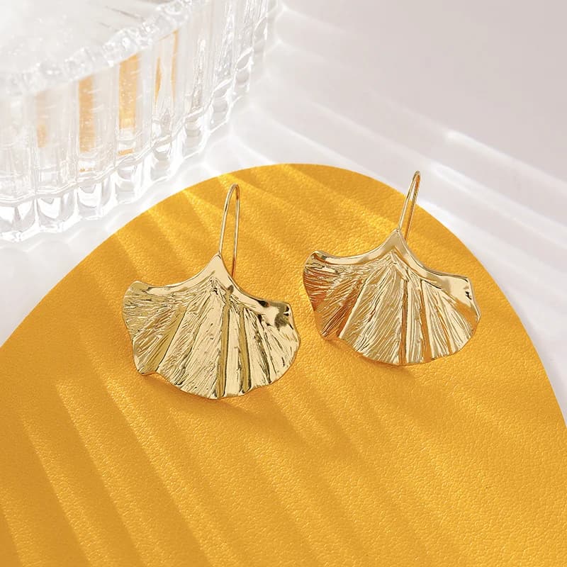 Gold Ginkgo Flower Dangle Earrings