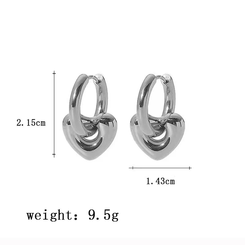 Silver Color Heart Hoop Earrings