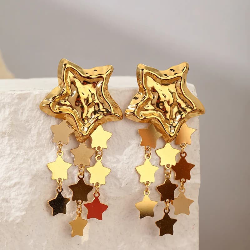 Palm Leaves Drop Dangle Earrings, Gold Plated