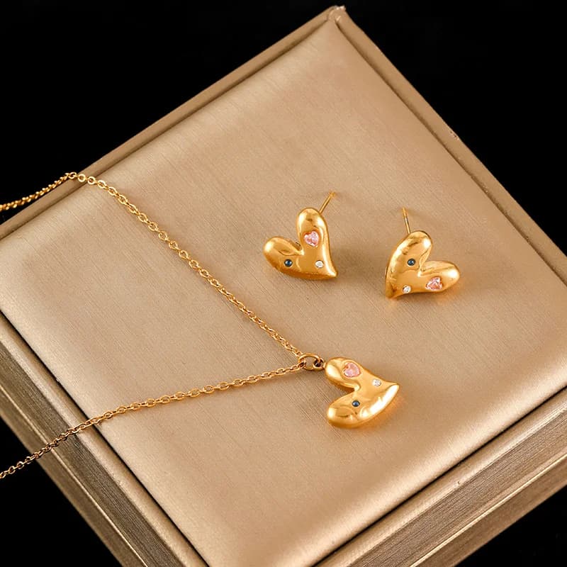 Heart and Pearl Necklace and Earrings Set