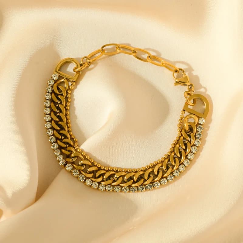 Multilayer Thick Chain Bangle, Gold Stainless Steel