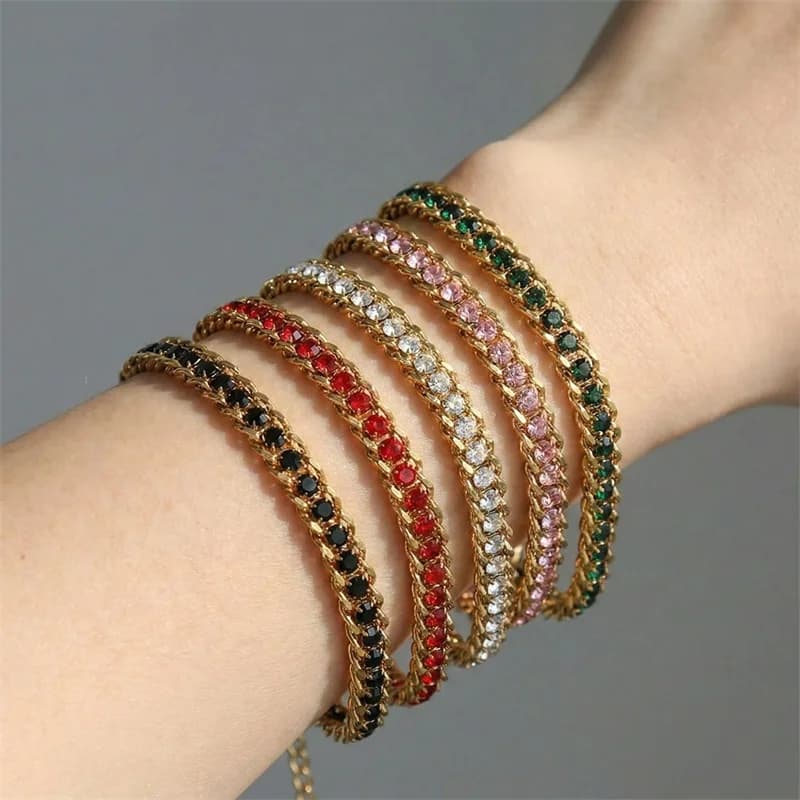 Zirconia Charm Stainless Steel Bracelet Bangle