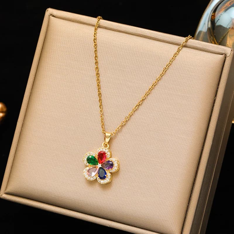 Cubic Zirconia Flower Pendant Necklace