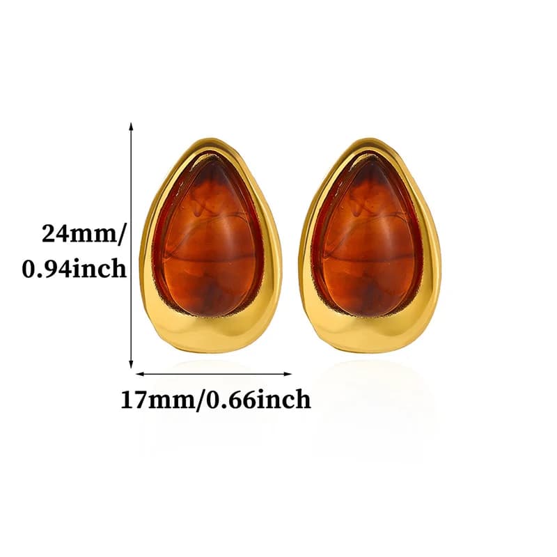 Vintage Teardrop Amber Stud Earrings