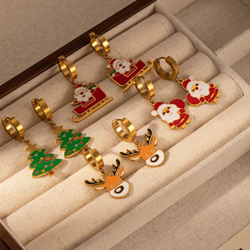 Christmas Snowman and Reindeer Dangle Earrings