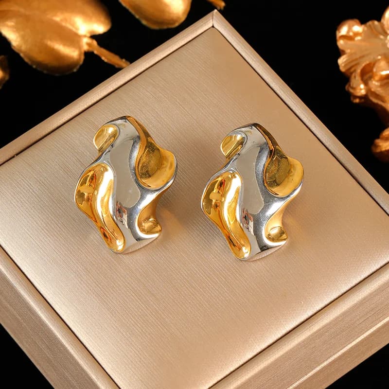 Stainless Steel Gold Color Irregular Geometric Stud Earrings