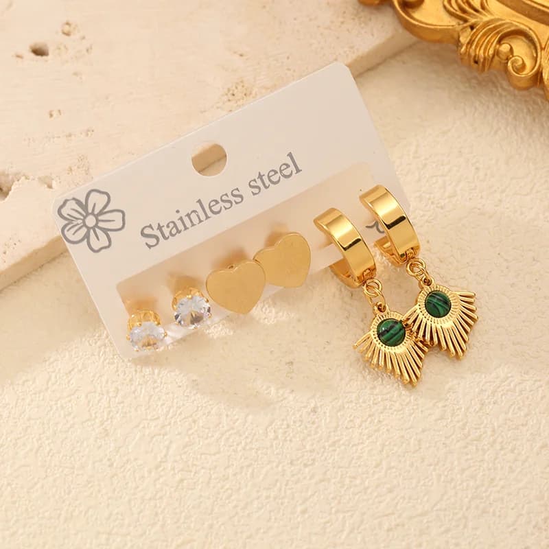 Vintage Green Stone Stud Earrings