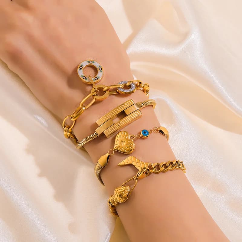 Simple Gold Color Link Chain Bangle Bracelet