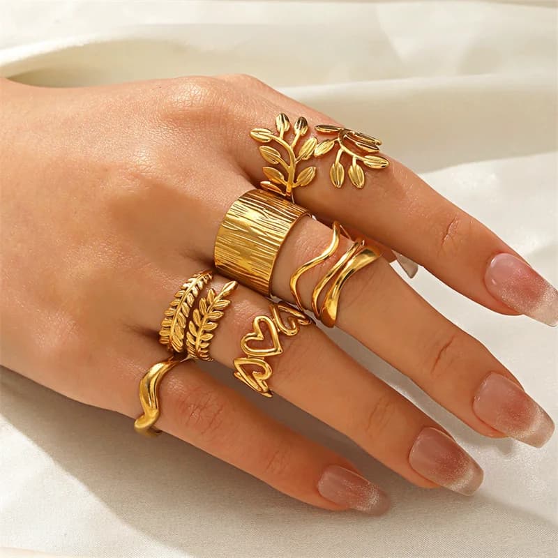 Women's Gold-Tone Stainless Steel Leaf Statement Ring