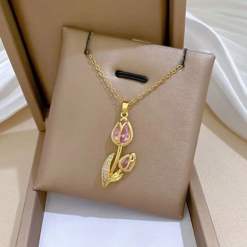 สร้อยคอจี้ดอกทิวลิป Cubic Zirconia