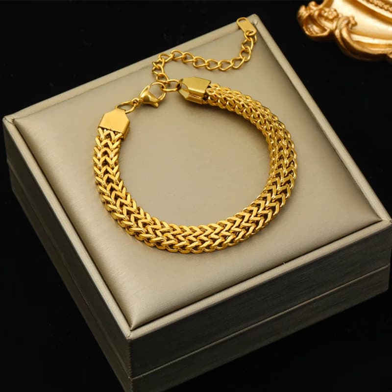 Gold Color Thick Chain Choker and Bracelet Set