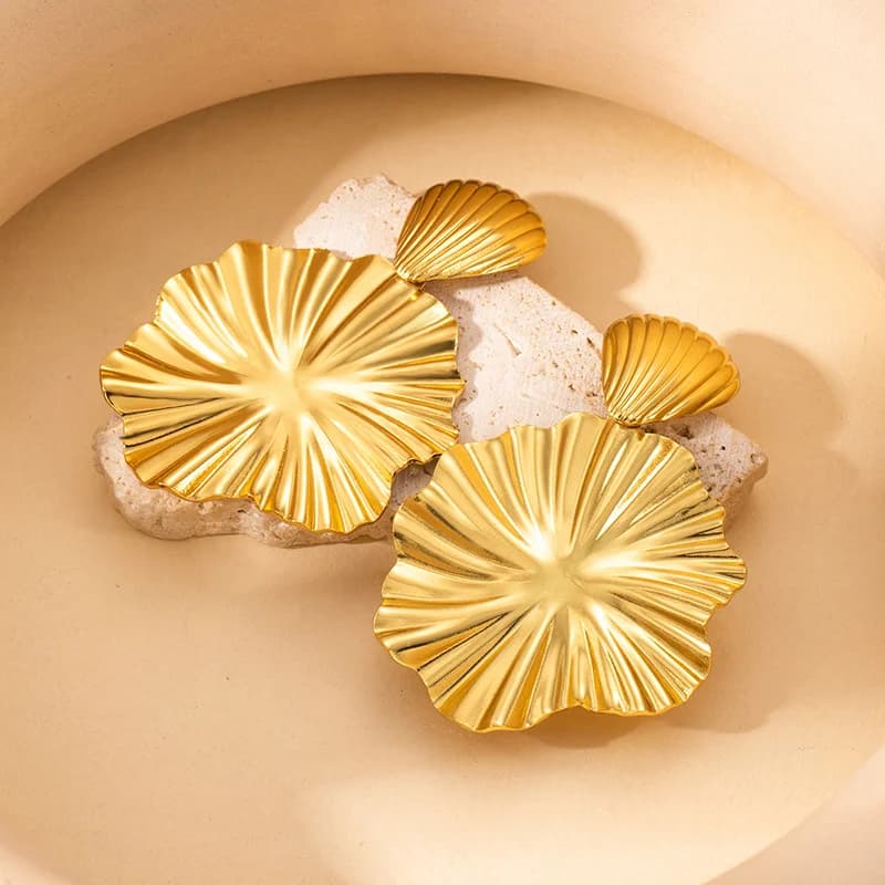 Gold Feather Leaf Drop Dangle Earrings