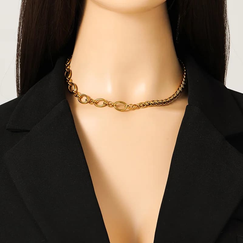 Asymmetric Chain Necklace and Bracelet Set, Gold