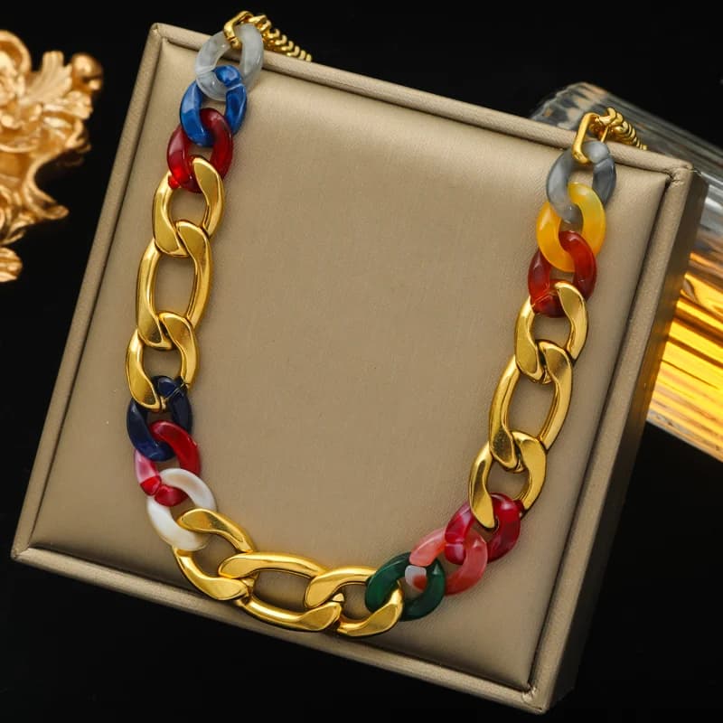 Stainless Steel Acrylic Link Thick Chain Necklace