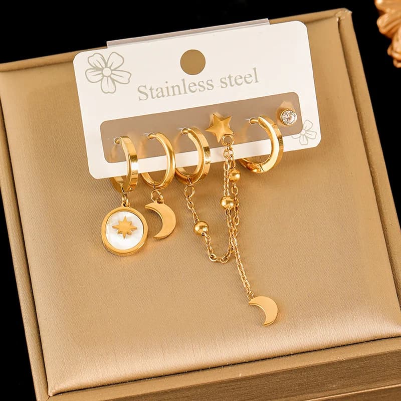 Heart White Zircon Earrings Set, Gold Plated