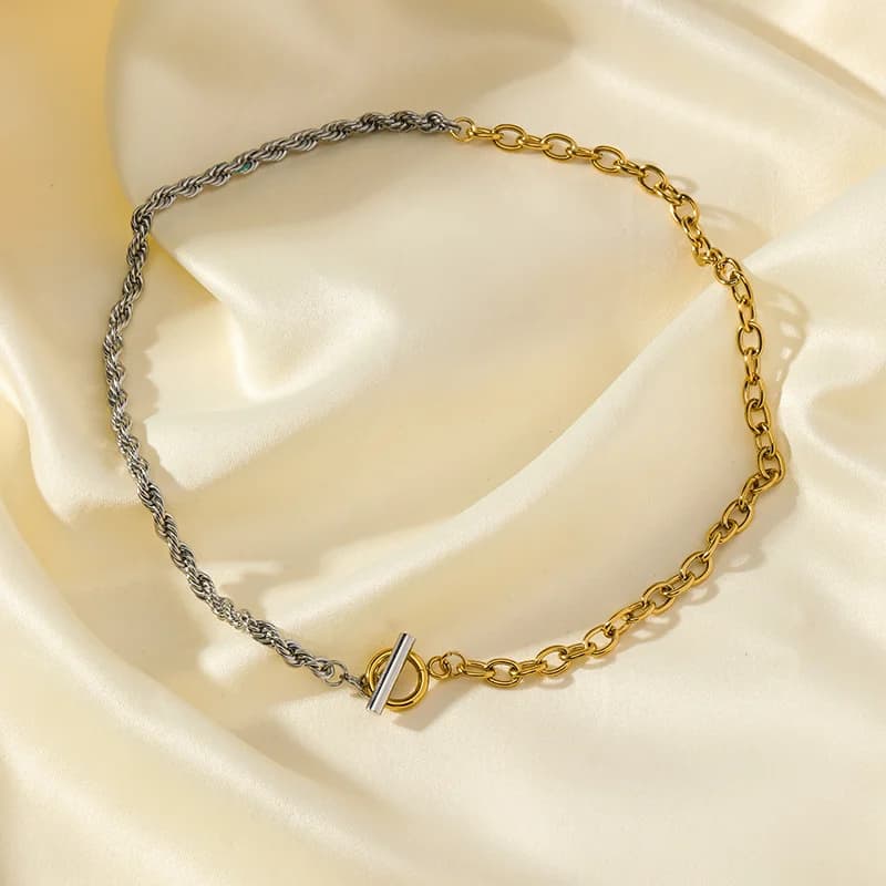 Chain Necklace and Bracelet Set, Gold and Silver