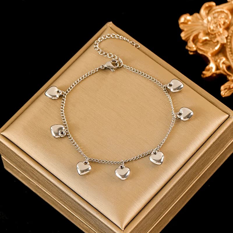 316L Stainless Steel Gold Color Heart Bead Bracelet