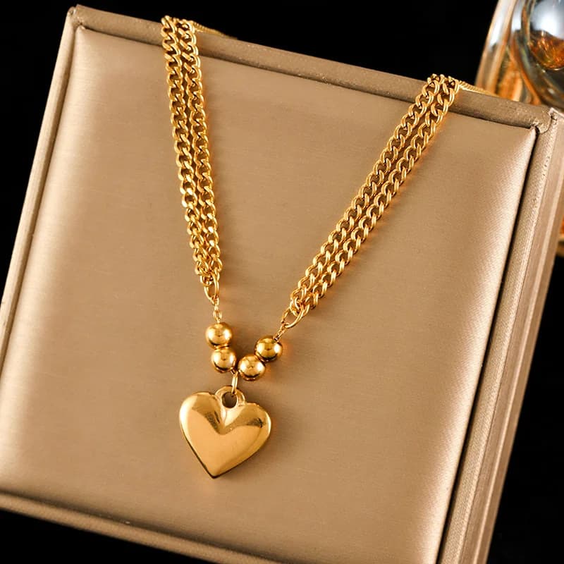 Heart Pendant Statement Collar Necklace, Gold