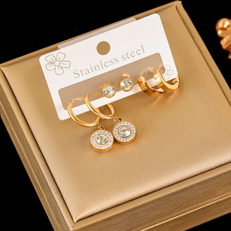 Heart White Zircon Earrings Set, Gold Plated