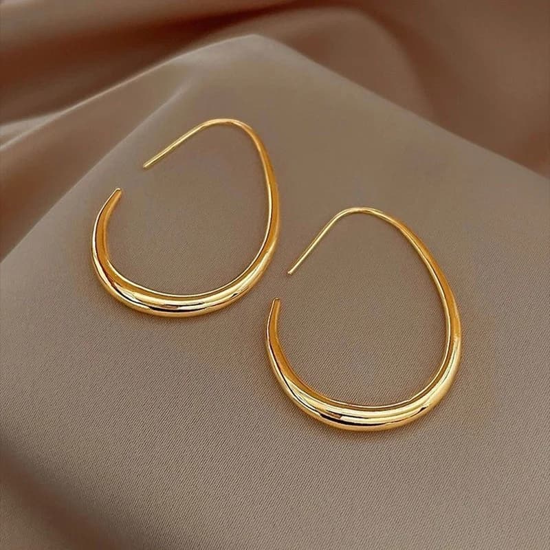 C-Shape Stud Earrings, Gold Plated Stainless Steel