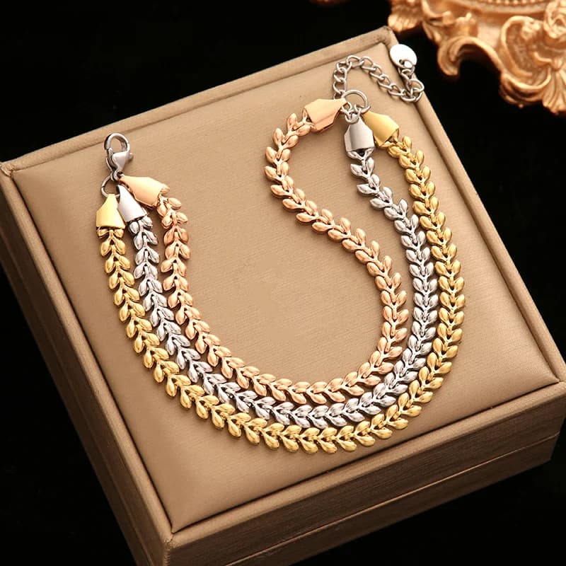 316L Stainless Steel Two-Tone Thick Chain Bangle