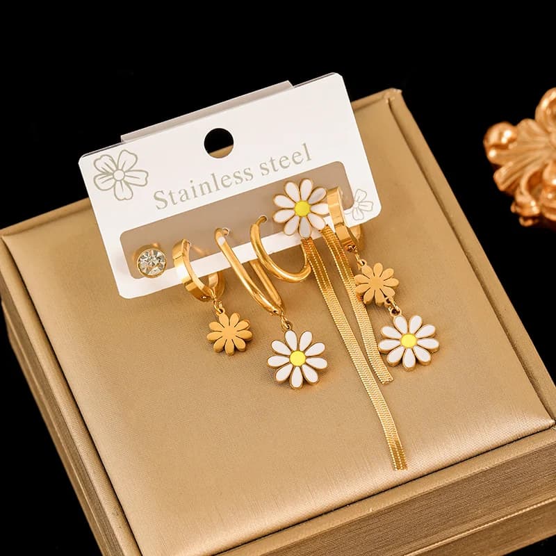 Heart White Zircon Earrings Set, Gold Plated