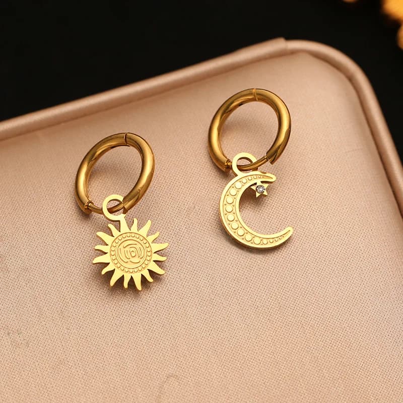 Zircon Moon Stud Earrings, Stainless Steel
