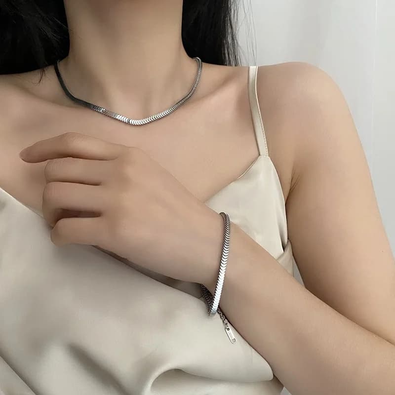 Stainless Steel Silver Color Snake Chain Bracelet