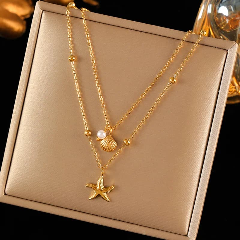 Retro Star Moon Pendant Necklace, Gold Plated