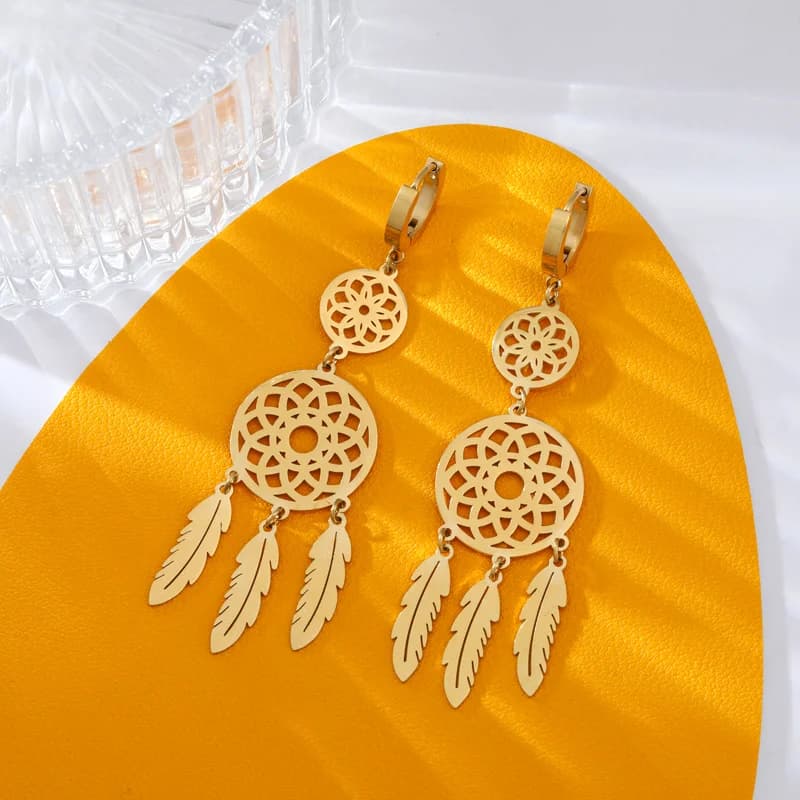 Feather Dream Catcher Dangle Earrings