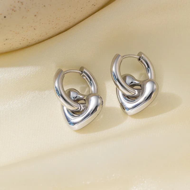 Silver Color Heart Hoop Earrings