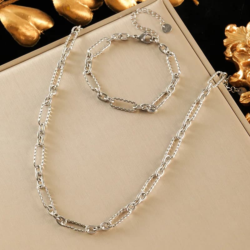 Gold Color Chain Necklace and Bracelet Set
