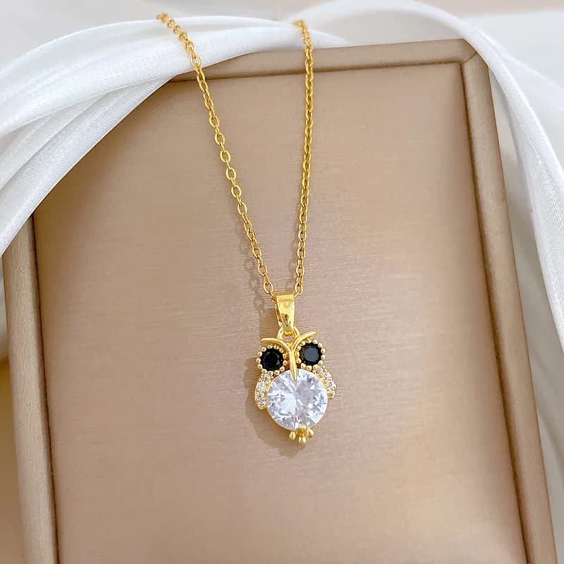 สร้อยคอจี้รูปนกฮูกประดับเพชร Zircon เปล่งประกาย